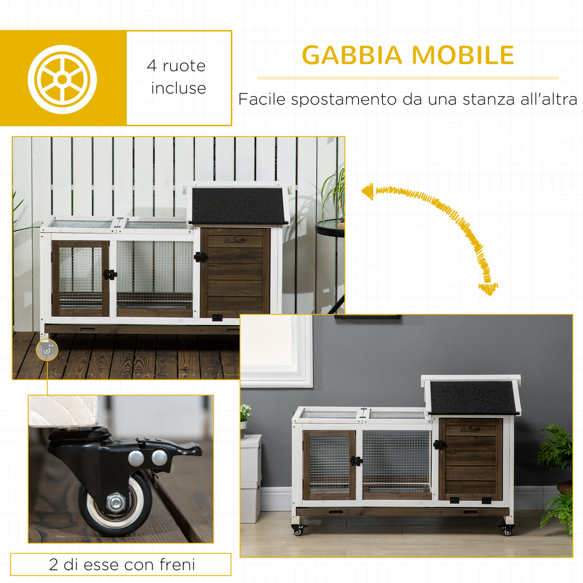 Conigliera in Legno con Ruote e Tetto Apribile