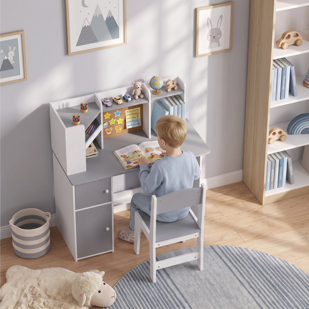 Scrivania Bambini con Sedia e Supporto Tablet