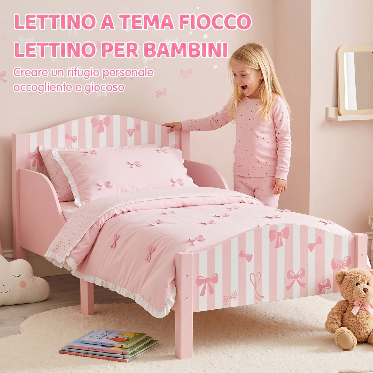 Letto Montessori a Fiocco Rosa per Bambini