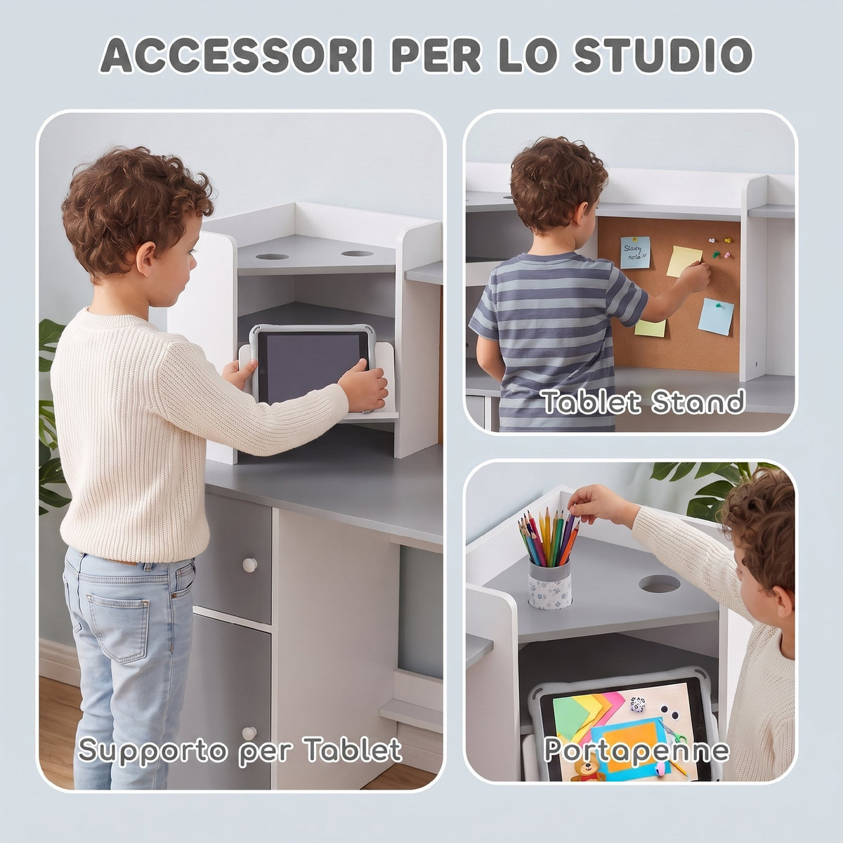 Scrivania Bambini con Sedia e Supporto Tablet