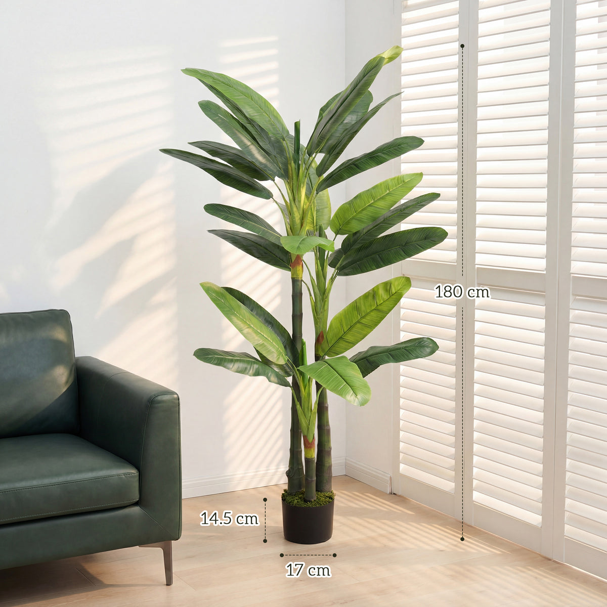 Albero di Banano Artificiale da 180 cm con 18 Foglie