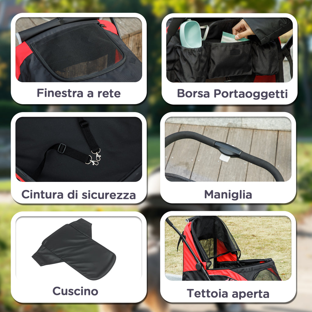 Passeggino Pieghevole per Cani di Taglia Media o Grande con Cuscino e Finestre in Rete