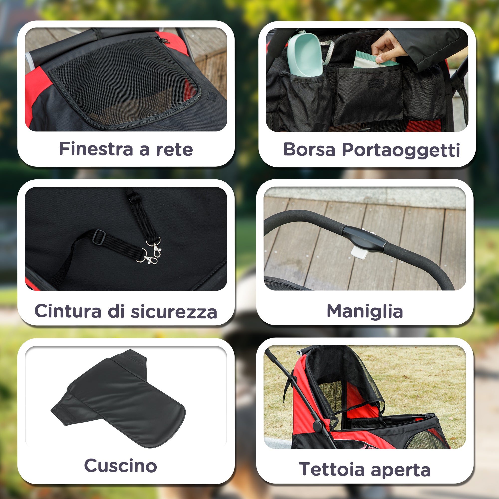 Passeggino Pieghevole per Cani di Taglia Media o Grande con Cuscino e Finestre in Rete