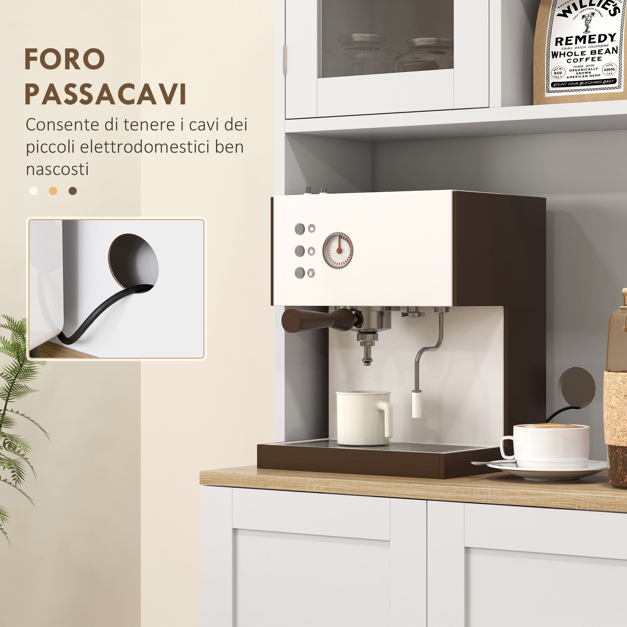 Mobile Porta Microonde con Ripiani Aperti, Armadietto e Portaspezie 60 x 35 x 169 cm