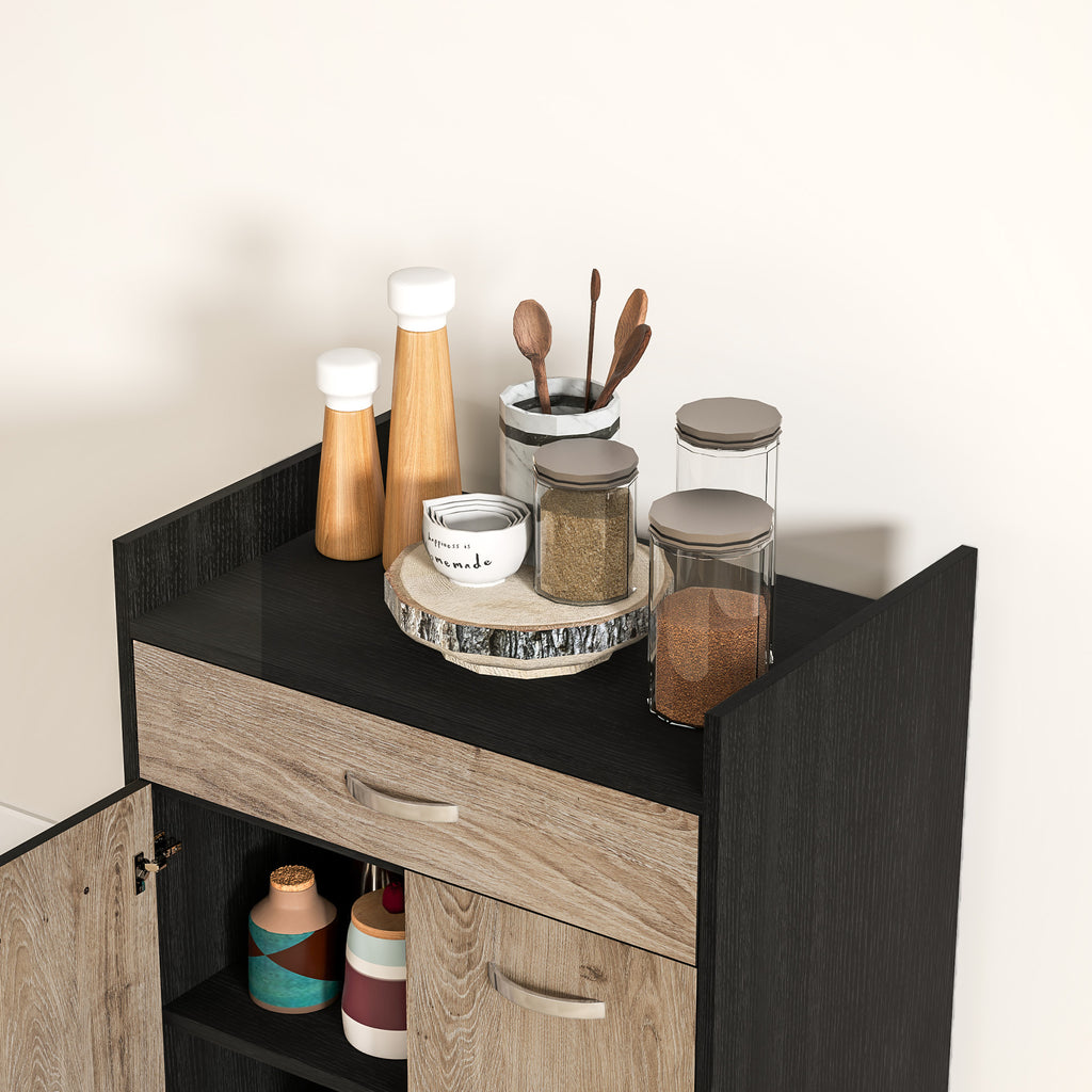 Carrello da Cucina Nero con Cassetto e Armadietto