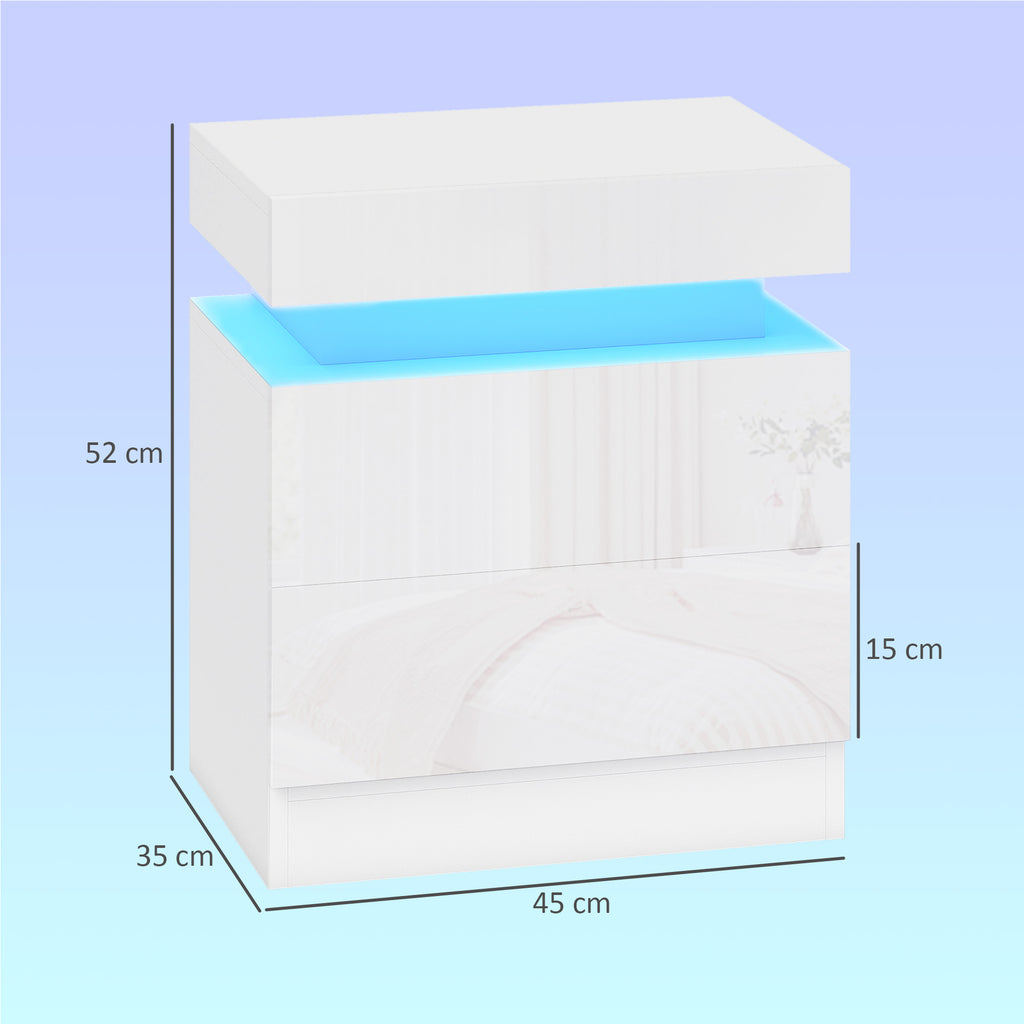 Set 2 Comodini LED a 16 Colori con 2 Cassetti in Legno