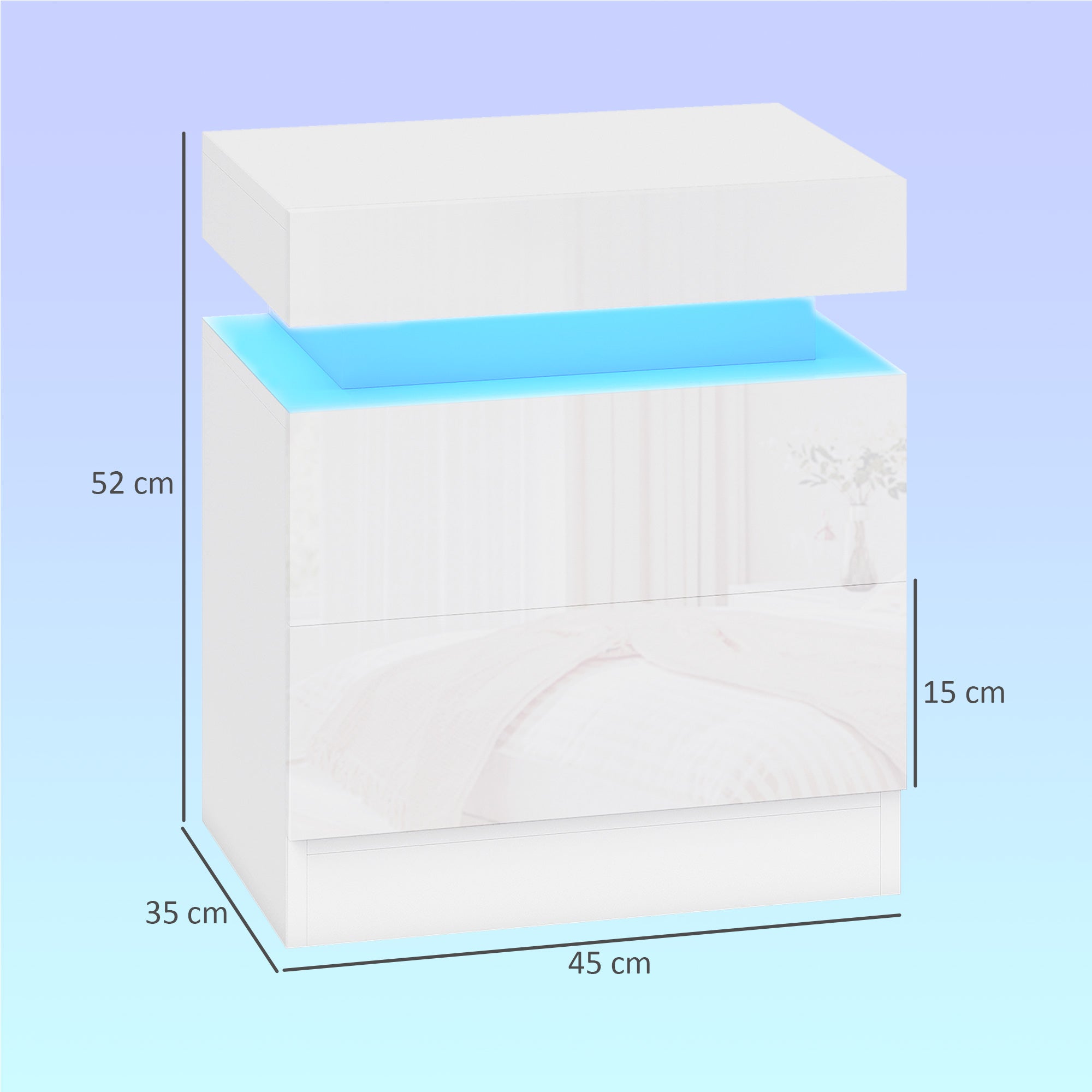 Set 2 Comodini LED a 16 Colori con 2 Cassetti in Legno