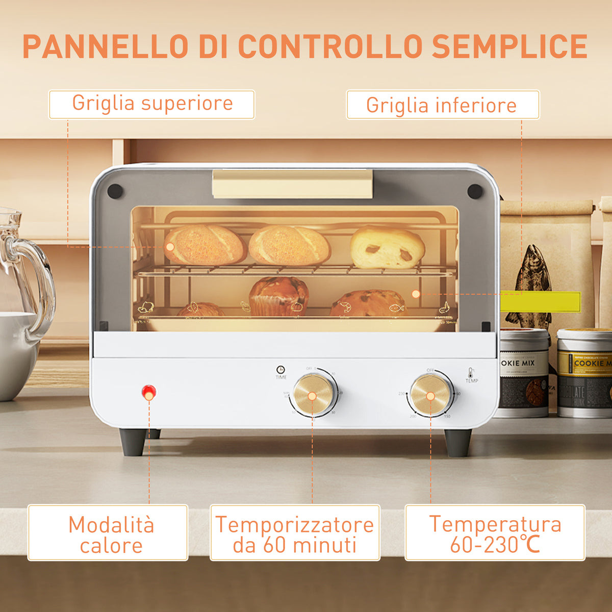 Fornetto Elettrico 12 L con Timer Bianco e Oro