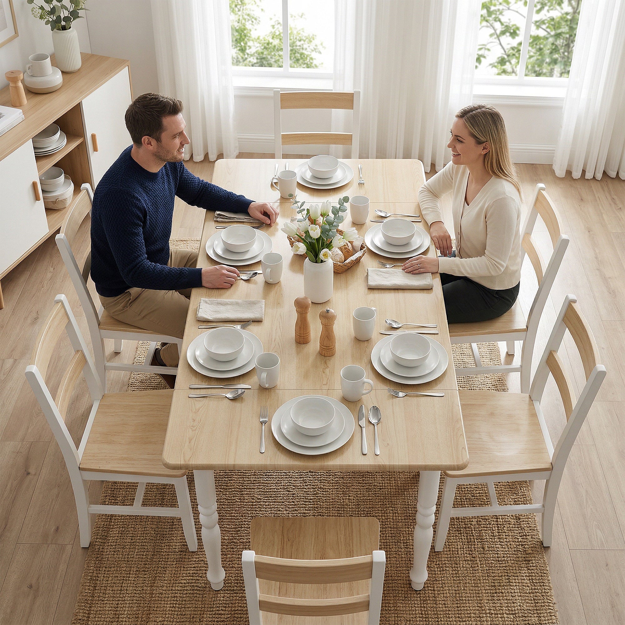 Tavolo da Pranzo Pieghevole con 2 Ribalte per 4-6 Persone