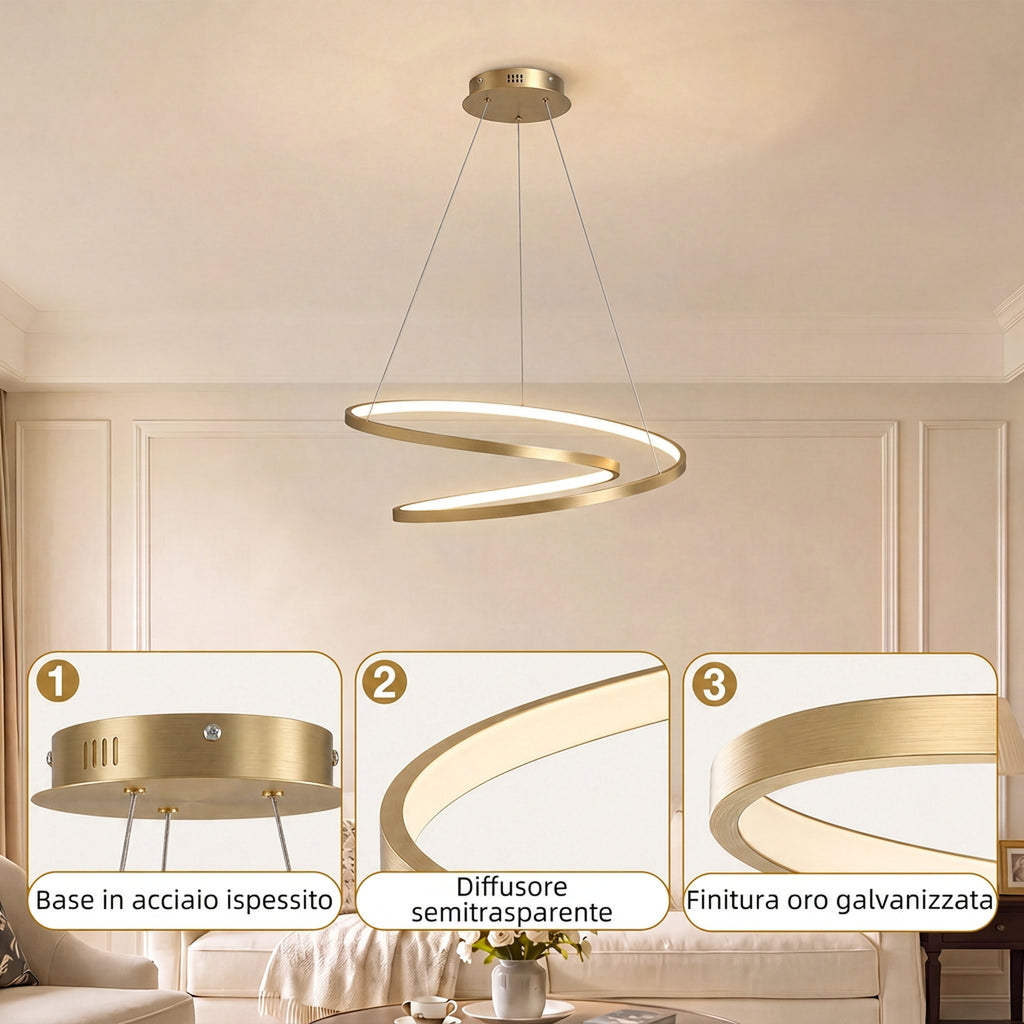 Lampada Sospensione LED Oro con 2 Anelli