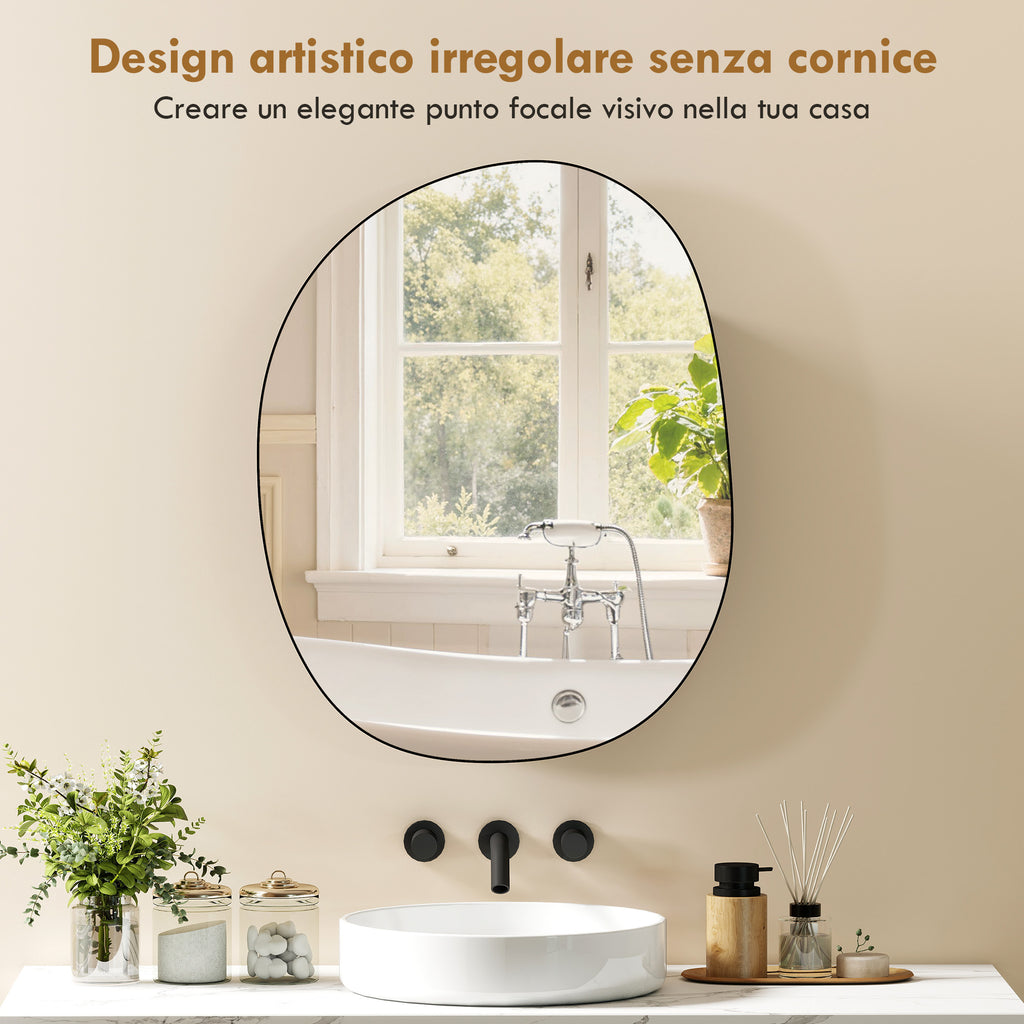 Armadietto Bagno Nero con Specchio e Ripiani