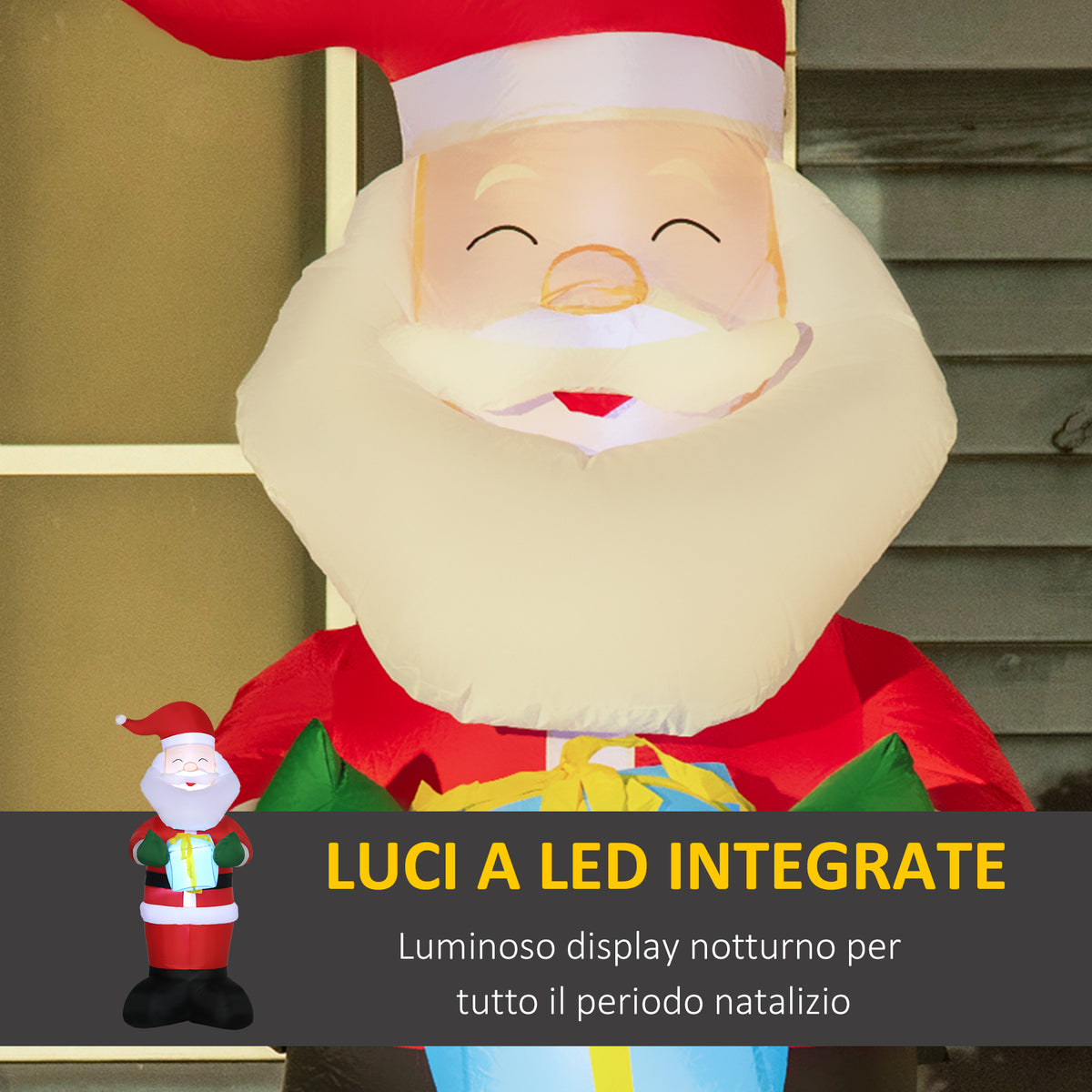 Babbo Natale Gonfiabile con Regalo, 3 Luci LED 184 cm