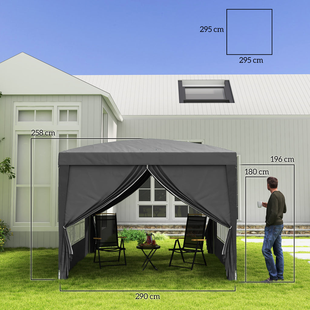 Gazebo Pieghevole da Esterno 3x3 m con 4 Pannelli Laterali Grigio