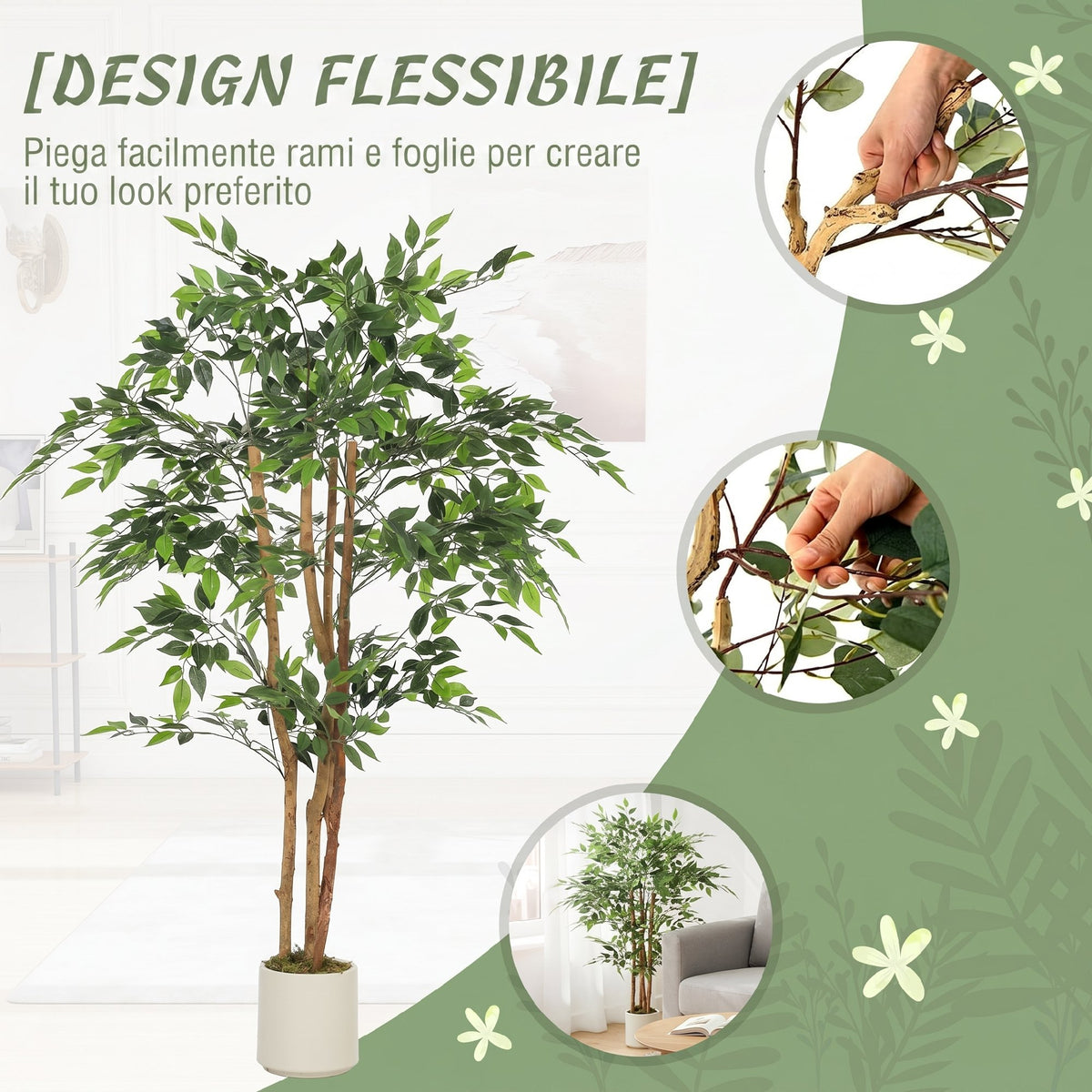 Pianta Artificiale Baniano da 150 cm con Tronco in Legno