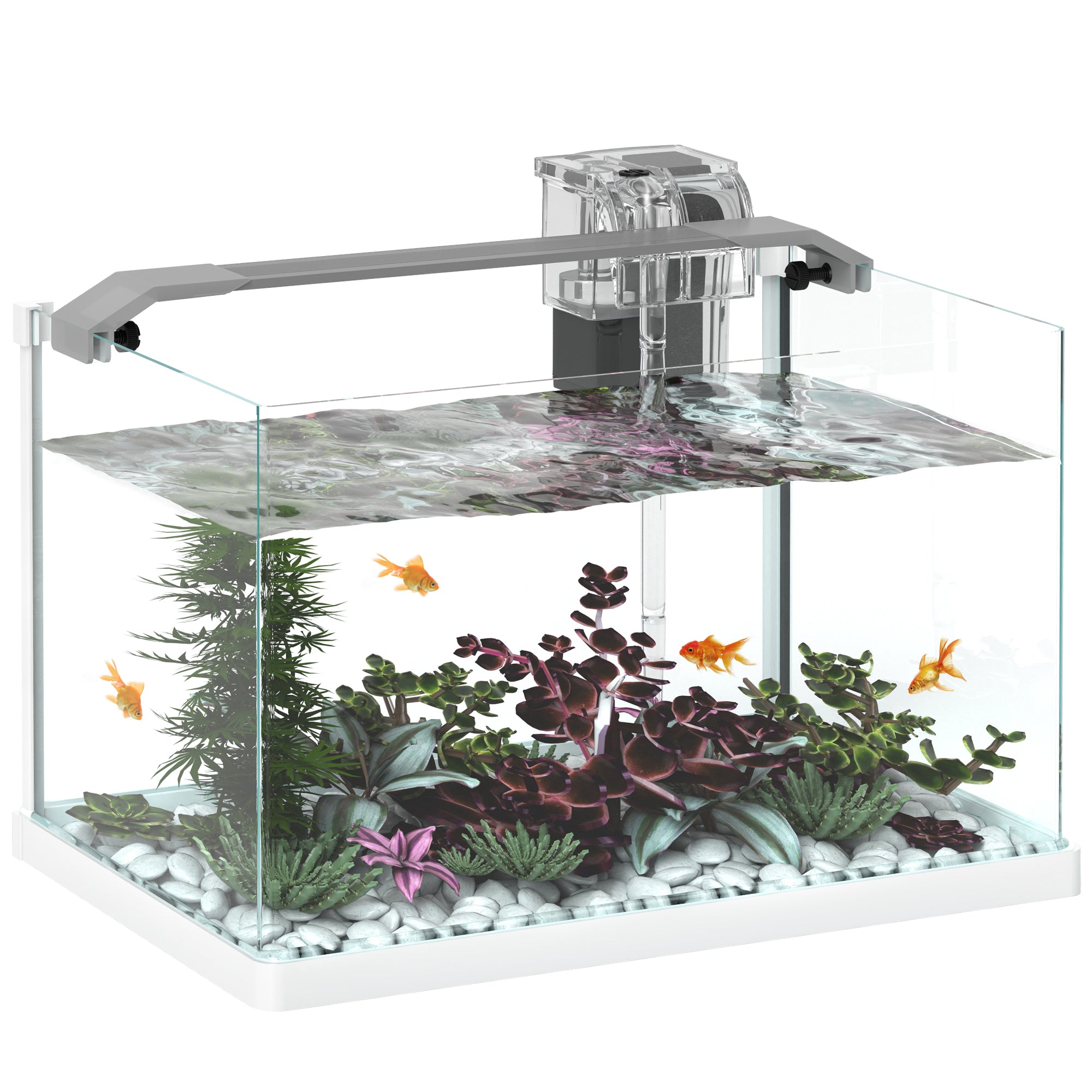 Acquario in Vetro 20L con Luce LED, Filtro e Pompa dell'Acqua Bianco