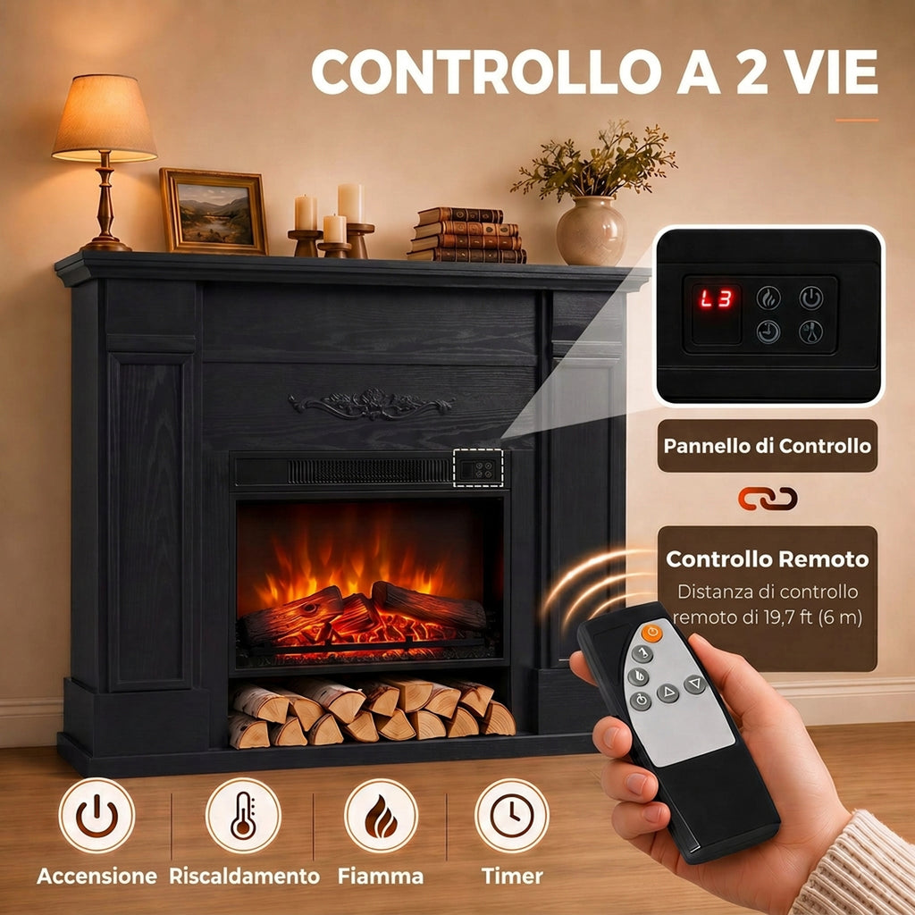 Camino Elettrico da Terra con Cornice e Ripiano TV 55"