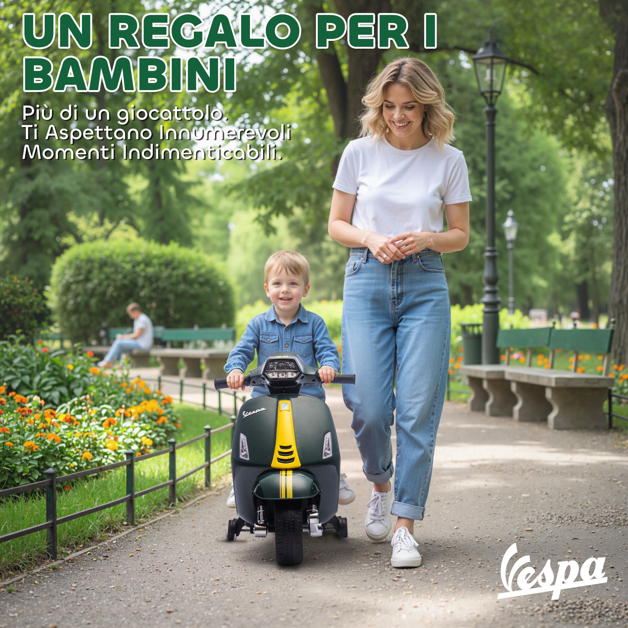 Moto Elettrica Vespa con Licenza Ufficiale 6V per Bambini 2-6 Anni Verde Scuro