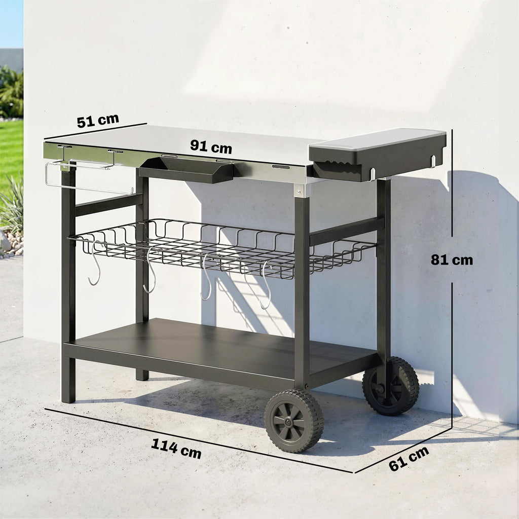 Carrello da Giardino a 3 Livelli con Piano Inox