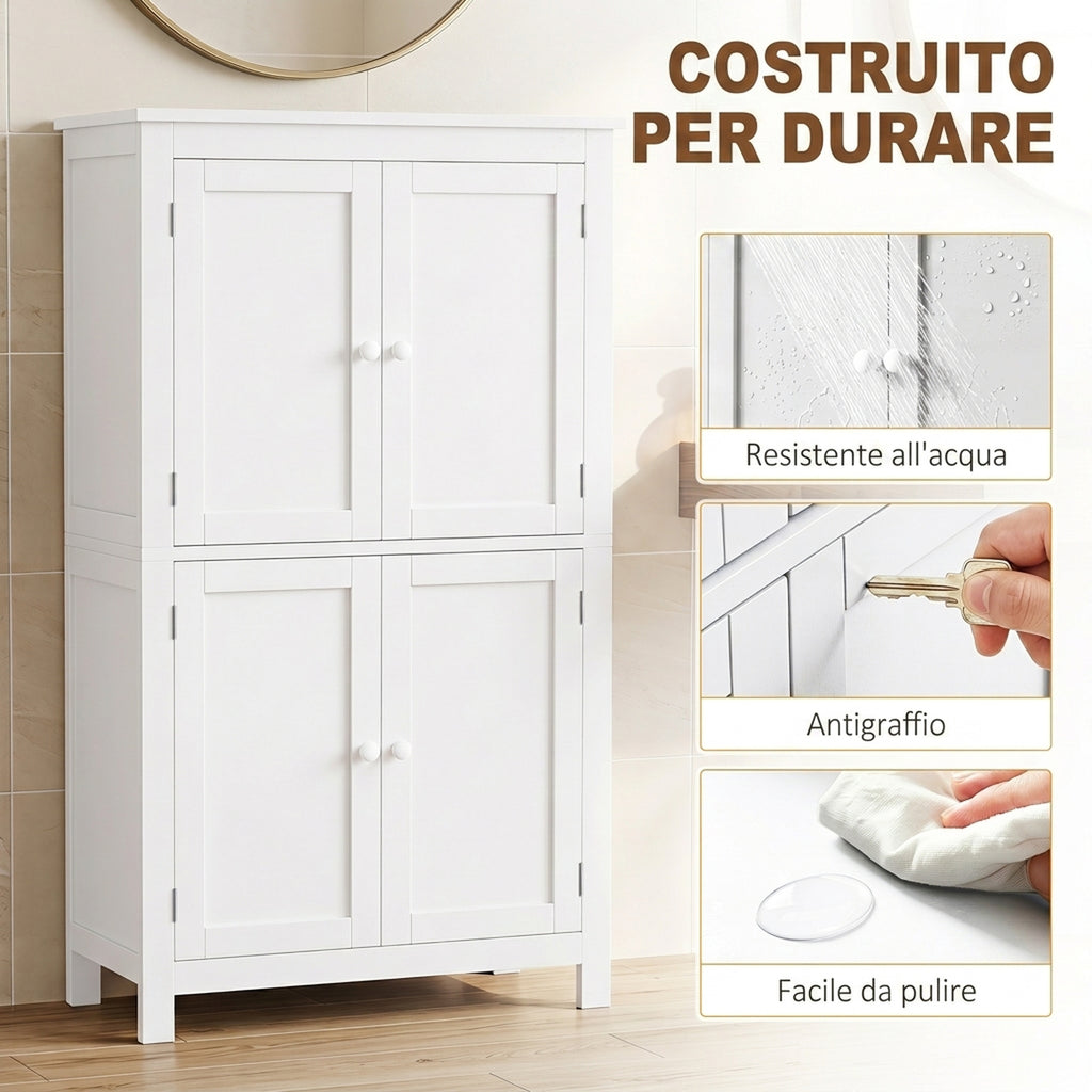 Mobile Bagno Bianco con 4 Ante e Ripiani Regol