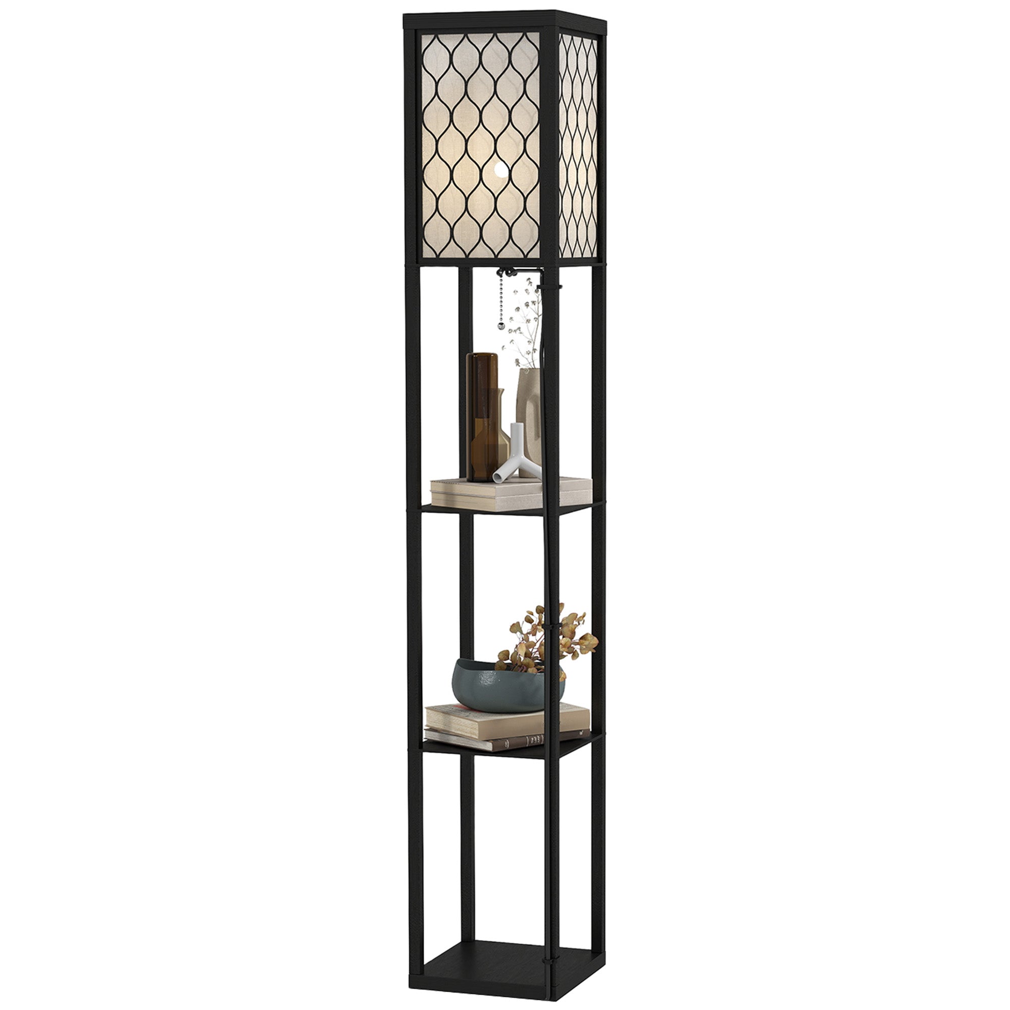 Lampada da Terra Moderna con Libreria a 3 Livelli 26 x 26 x 160 cm