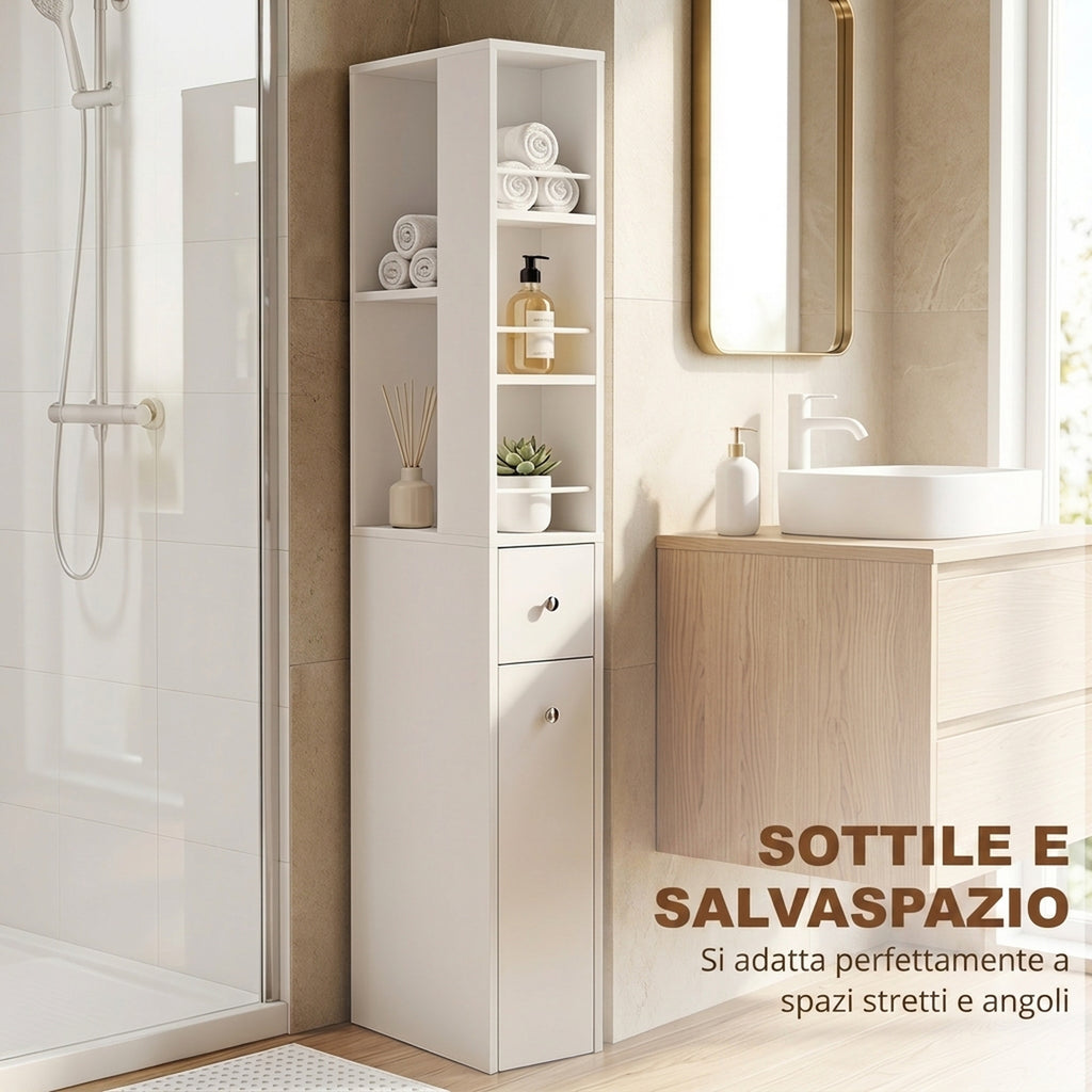 Mobile Bagno Alto Slim Bianco con 2 Cassetti