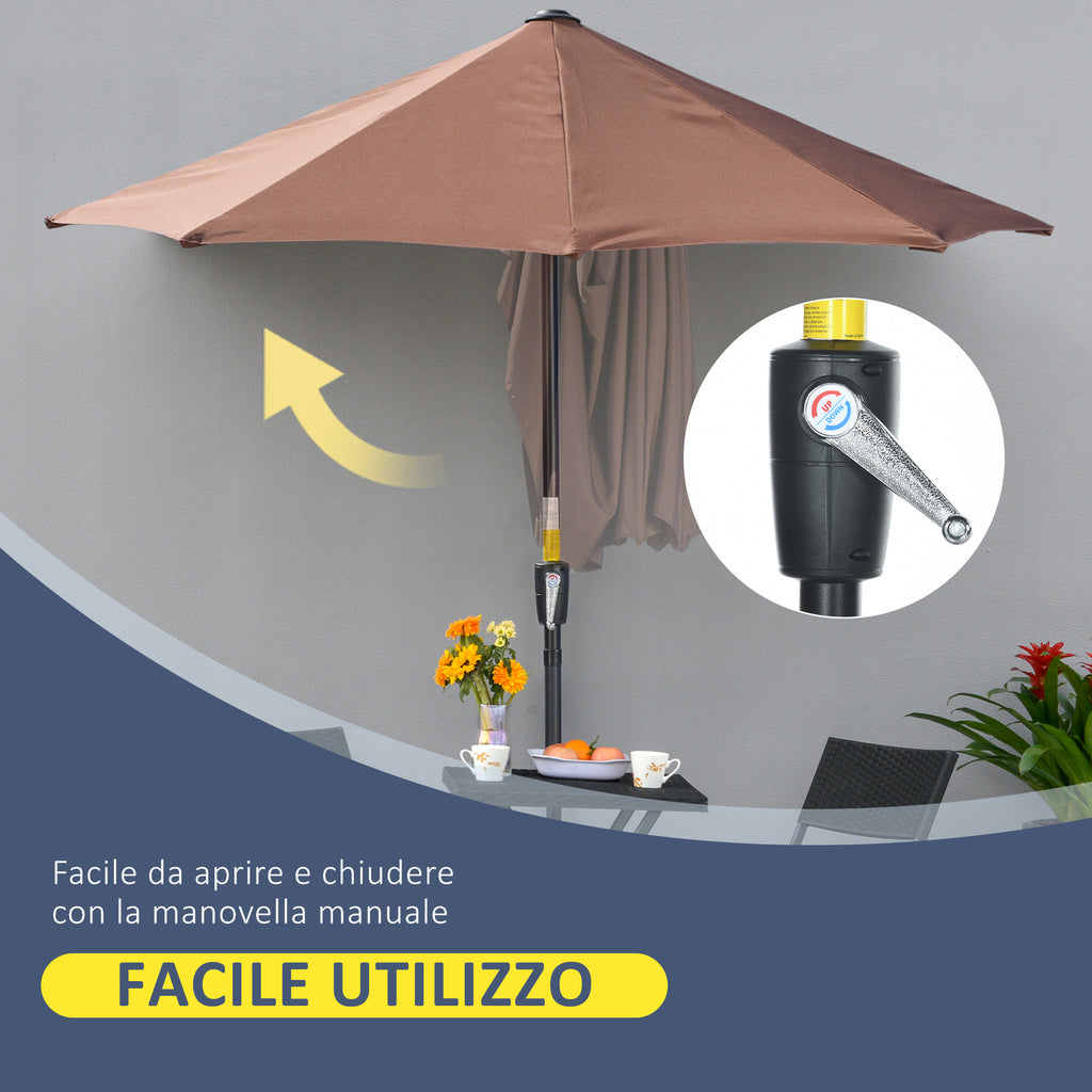 Ombrellone da Balcone Mezzaluna 2 m con Manovella e Base Inclusa