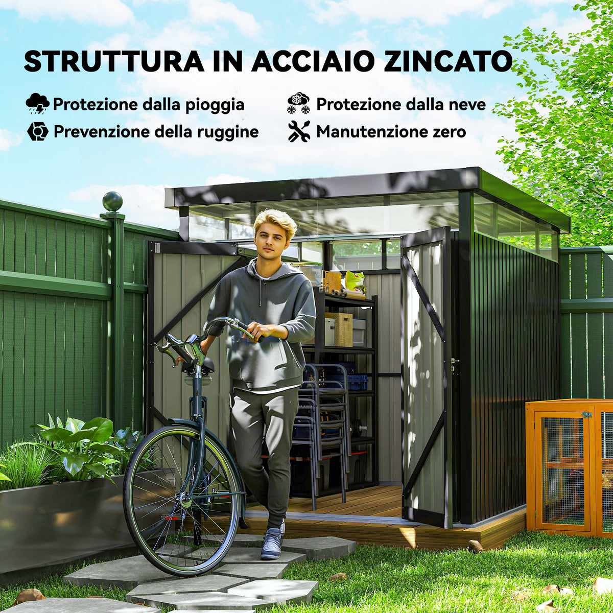 Capanno da Giardino in Acciaio Grigio Scuro
