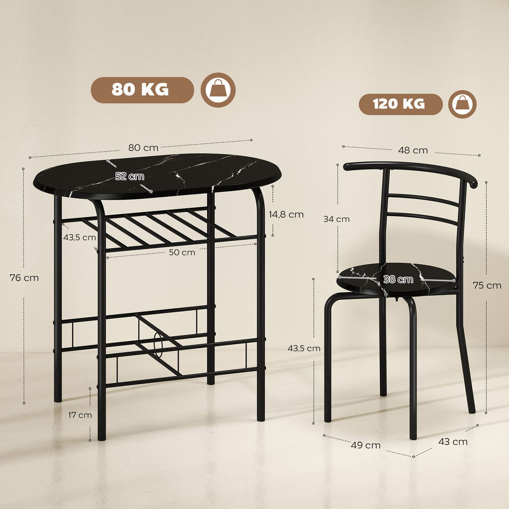 Set Tavolo e 2 Sedie Salvaspazio per Cucina e Balcone