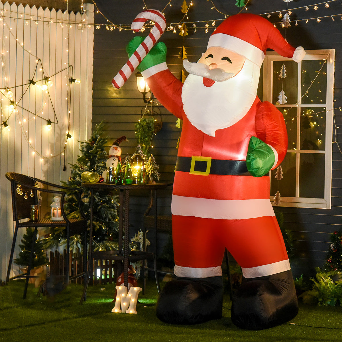 Babbo Natale Gonfiabile Bastoncino di Zucchero con Luci LED