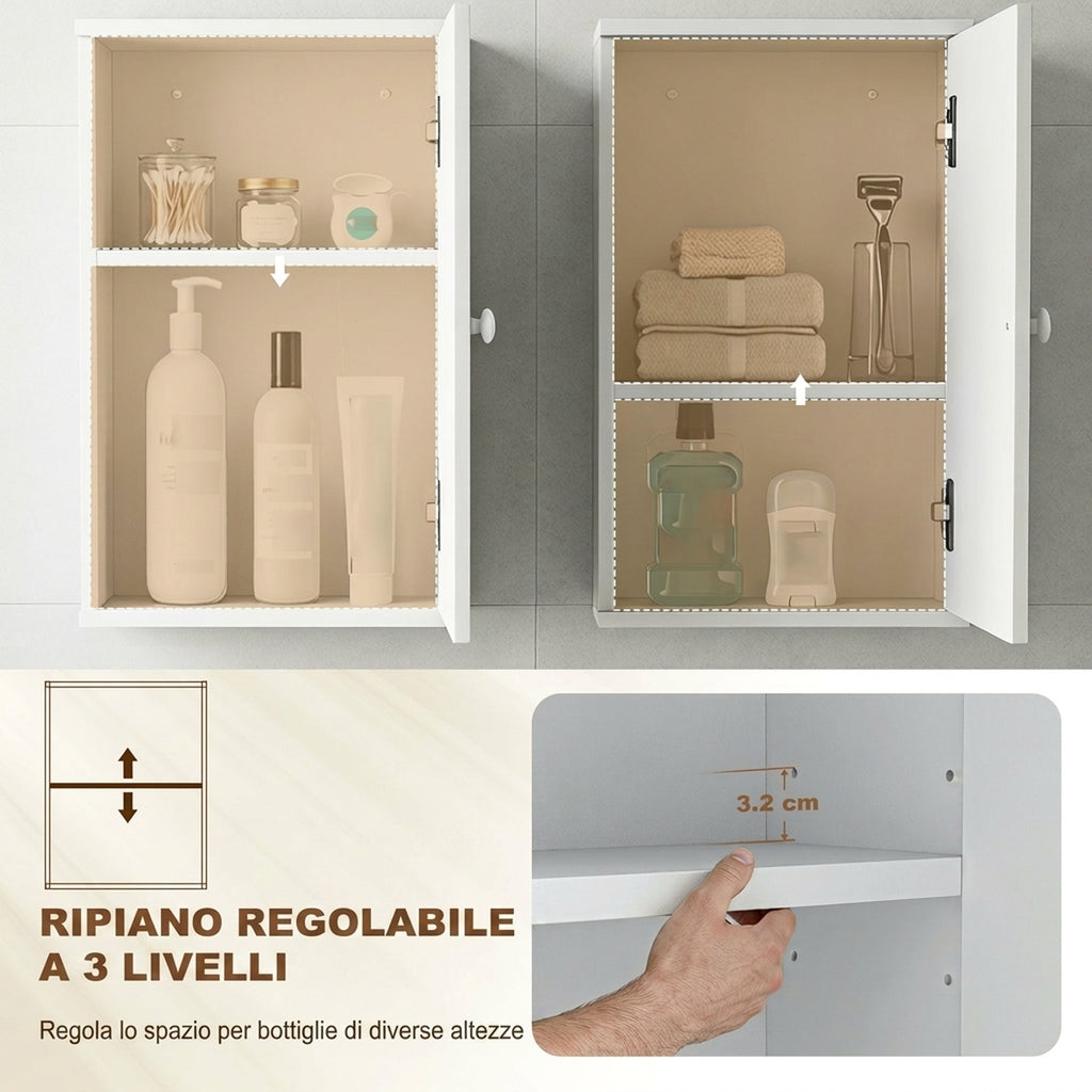 Mobiletto Bagno Sopra WC Bianco con Ripiano e Anta