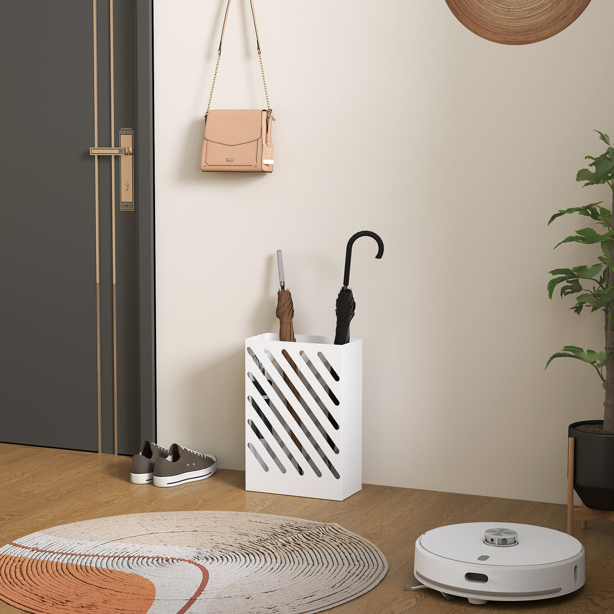 Portaombrelli di Design Bianco con 4 Ganci