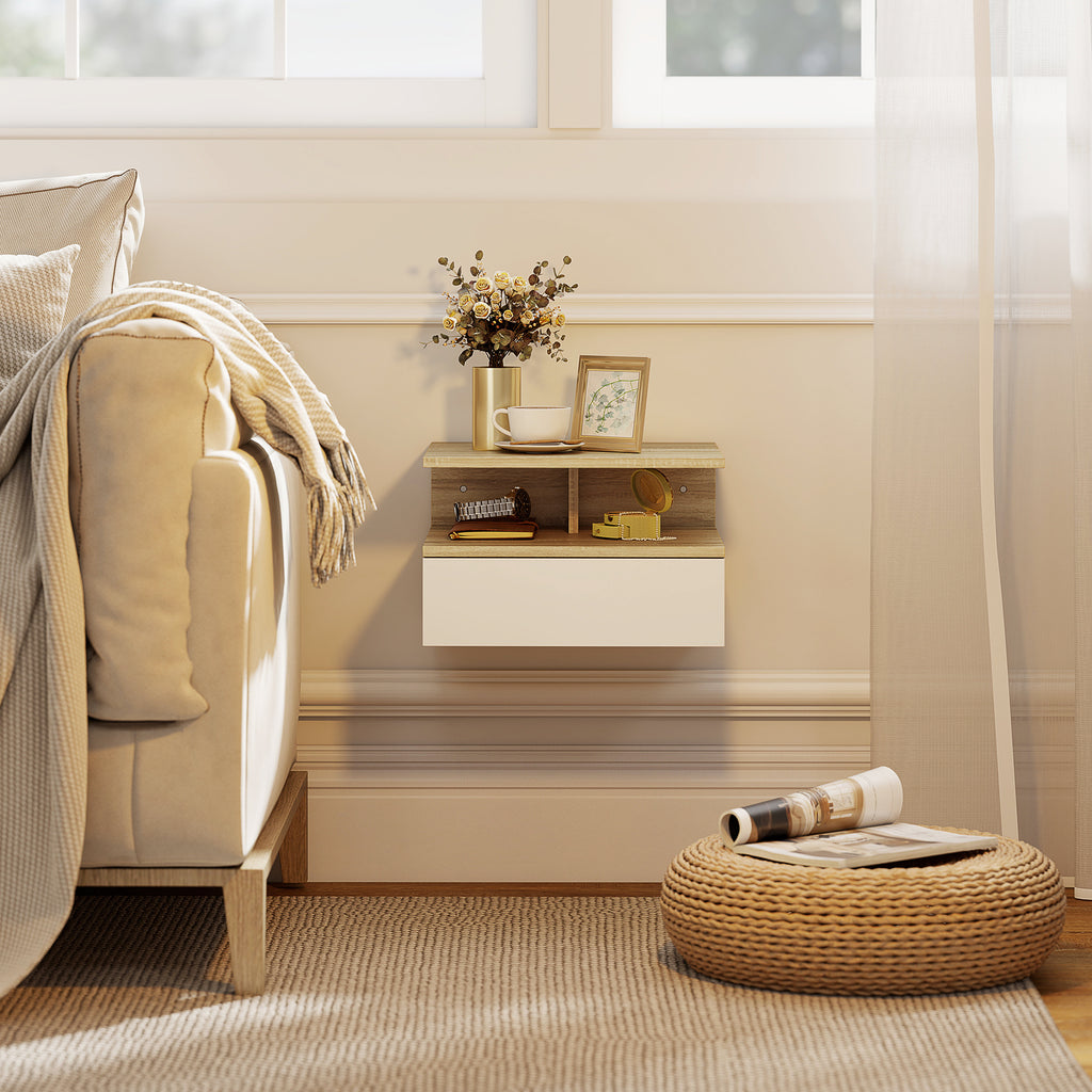 Set 2 Comodini Sospesi Rovere e Bianco