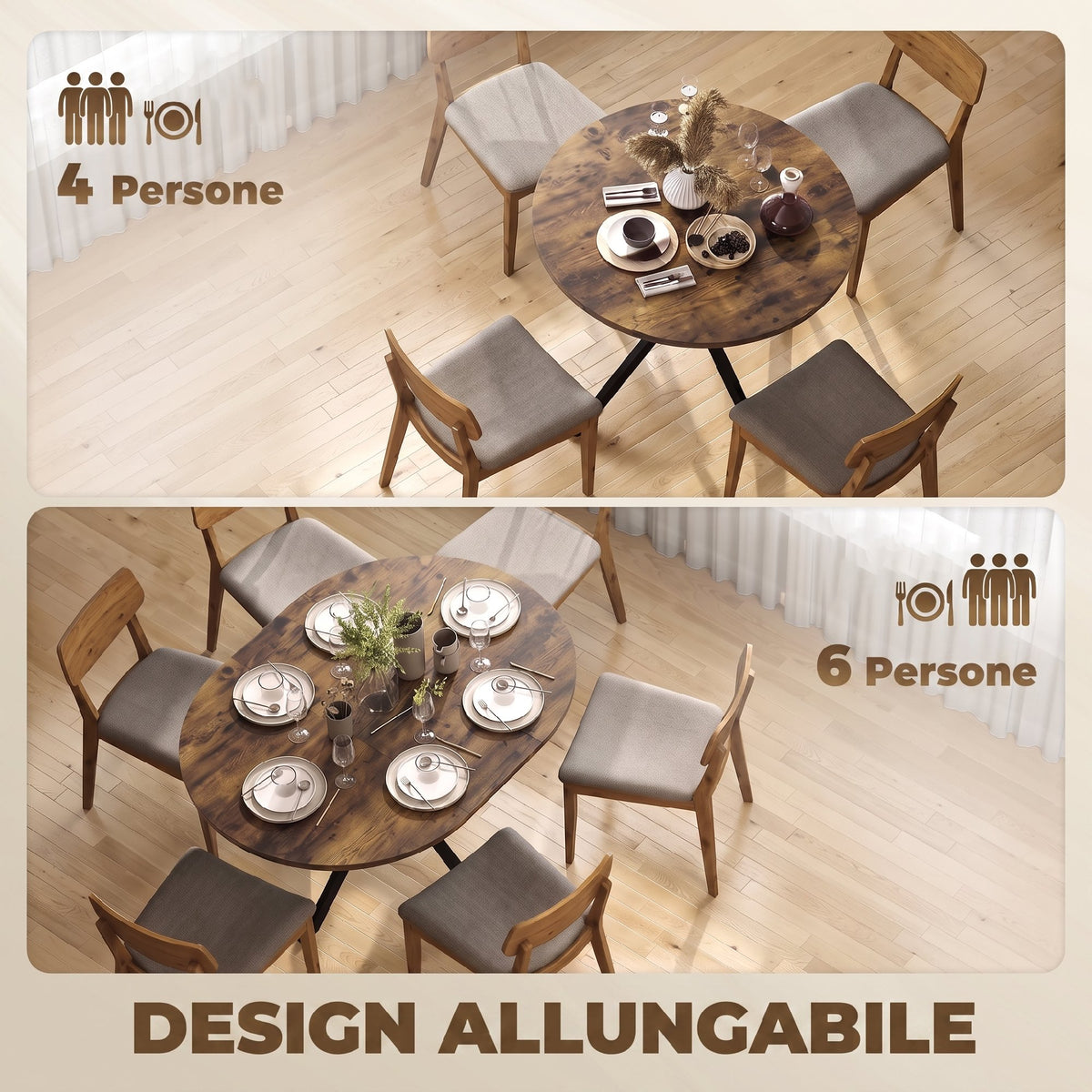 Tavolo da Pranzo Allungabile 4-6 Persone Marrone