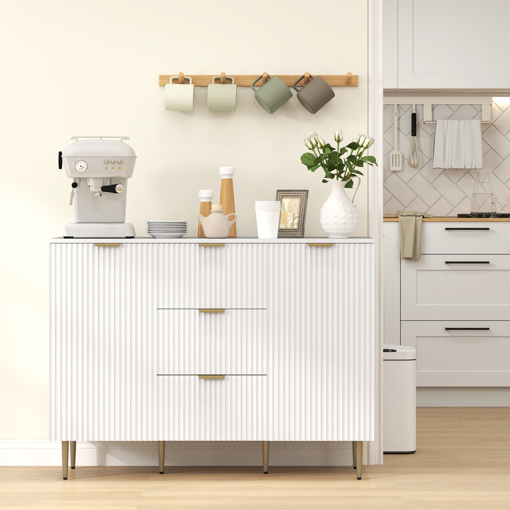 Credenza Moderna con 3 Cassetti, 2 Armadietti e Ripiani Regolabili in Legno e Metallo