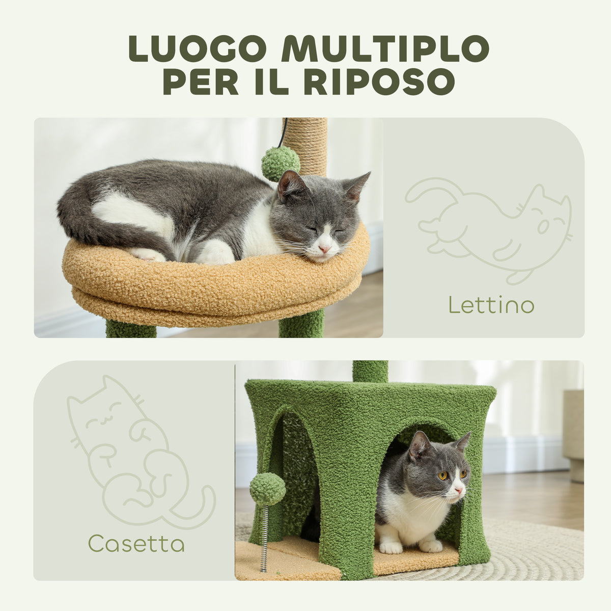 Albero Tiragraffi per Gatti con Casetta e Lettino 98 cm
