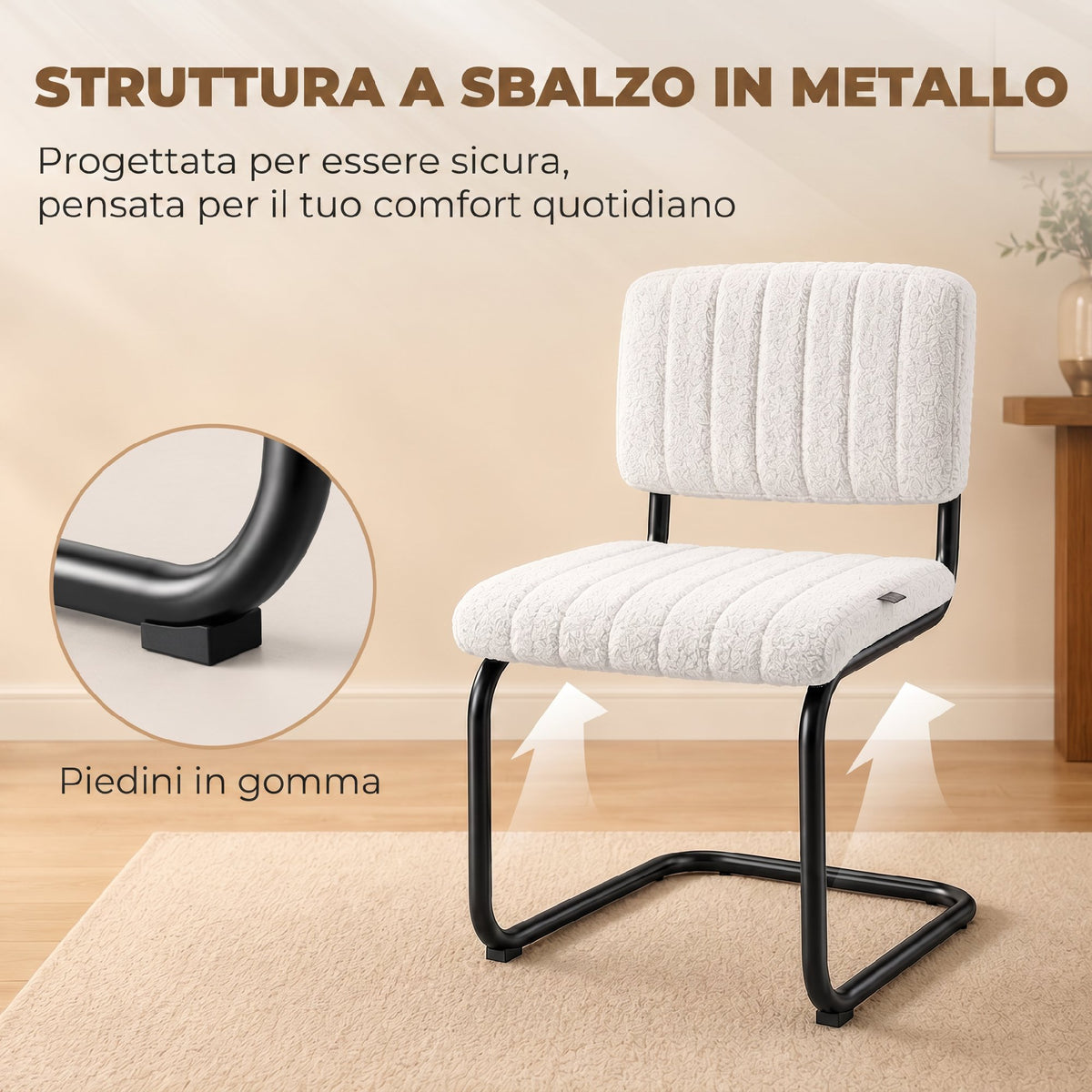 Set 2 Sedie da Pranzo Teddy Bianco Crema Imbottite