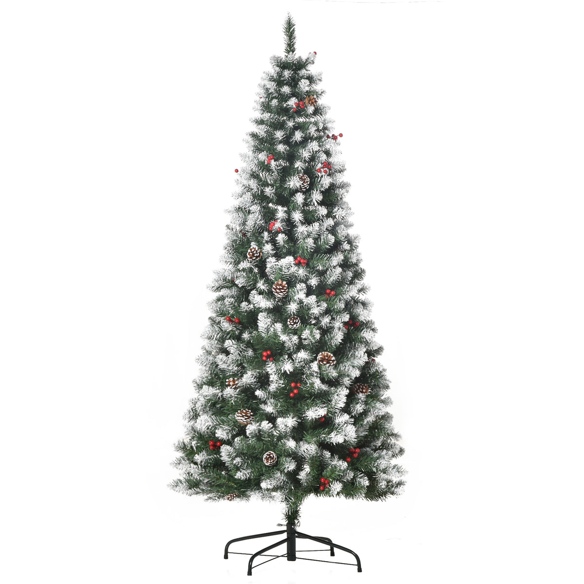 Albero di Natale 180 cm con Bacche Rosse e Pigne