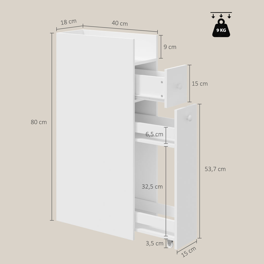 Mobiletto Bagno Salvaspazio Bianco con Cassetti e Ruote