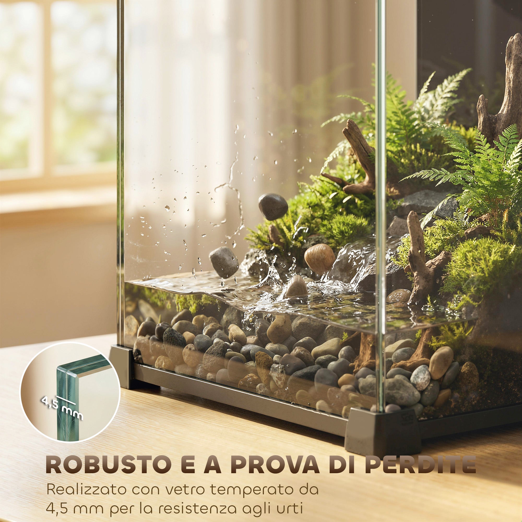 Nano Acquario in Vetro Temperato con Filtro Integrato, Pompa 5W e Luce LED