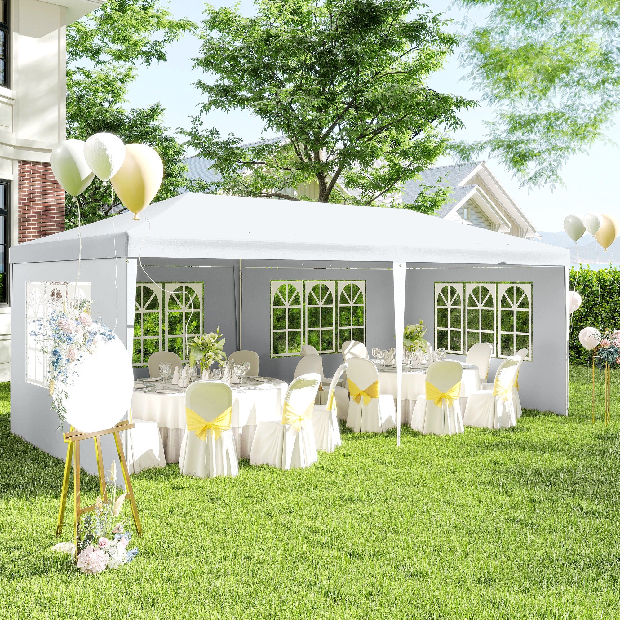 Gazebo da Giardino per Eventi 5,8 x 2,9 m con 4 Pareti Rimovibili e Finestre