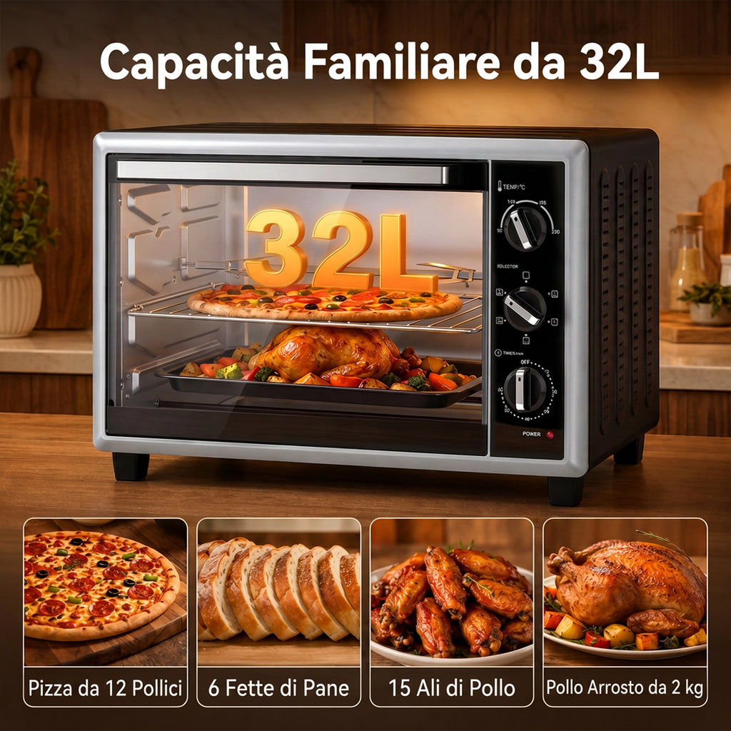 Fornetto Elettrico Ventilato 32L con Girarrosto 1500W