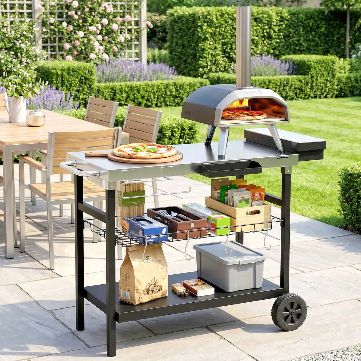 Carrello da Giardino a 3 Livelli con Piano Inox