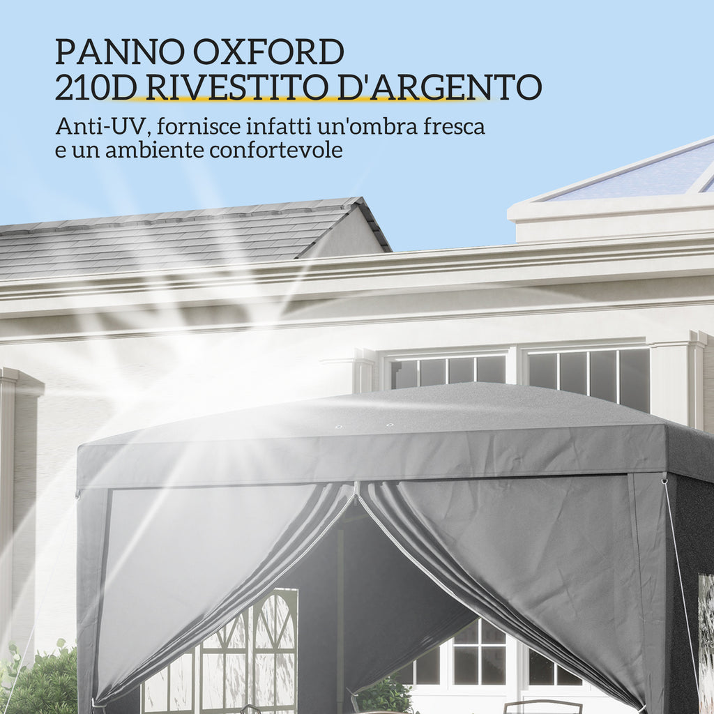 Gazebo Pieghevole da Esterno 3x3 m con 4 Pannelli Laterali Grigio