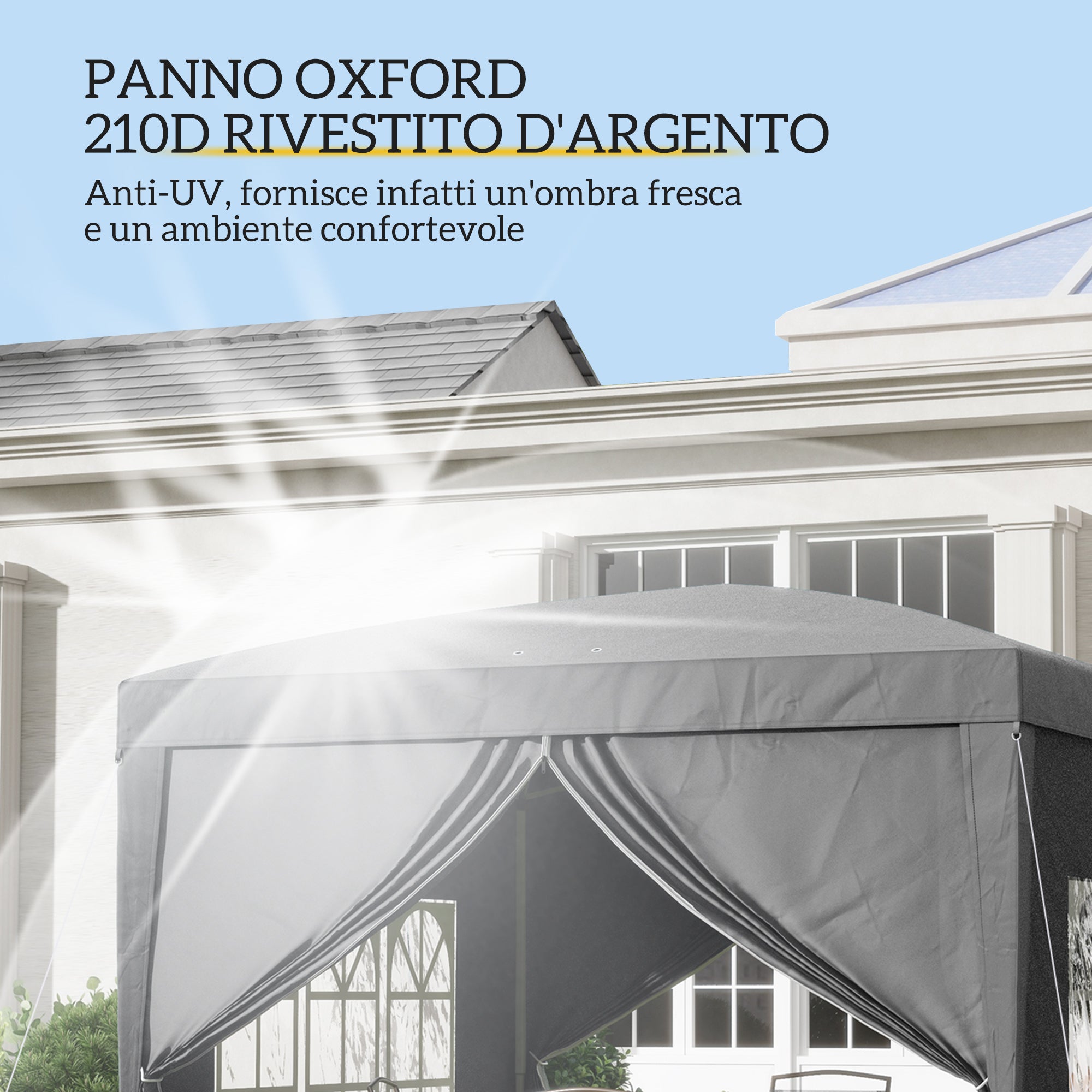 Gazebo Pieghevole da Esterno 3x3 m con 4 Pannelli Laterali Grigio