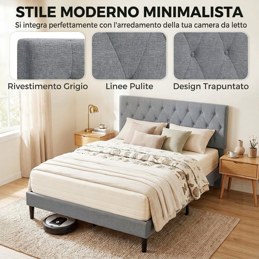 Letto Matrimoniale Imbottito con Testiera Trapuntata