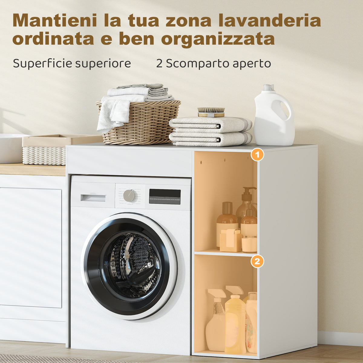 Mobile Sopra Lavatrice con 2 Ripiani Aperti