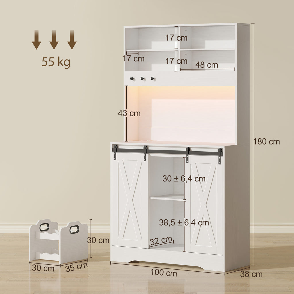 Credenza Cucina con LED, Prese Elettriche e Portabottiglie