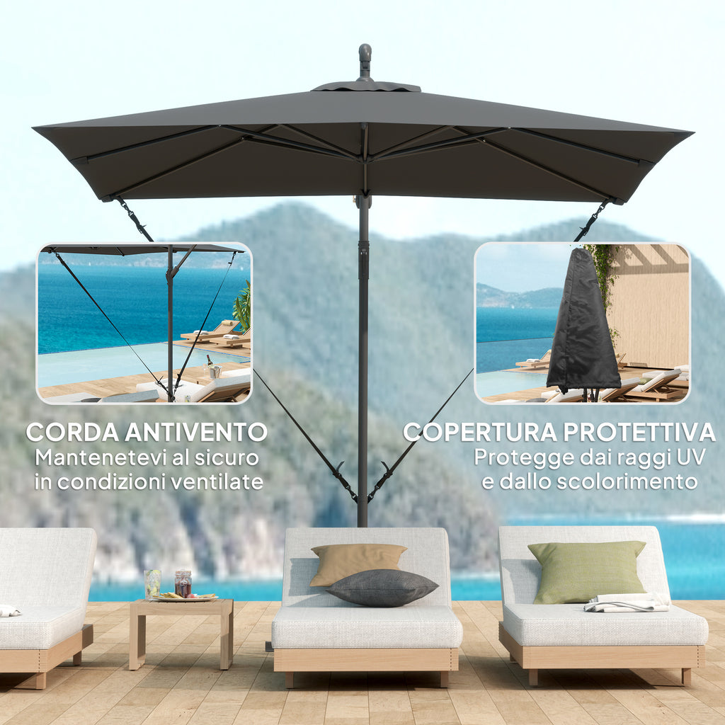 Ombrellone Decentrato da Giardino 2,47 x 2,47 m con Base a Croce e Corde Antivento