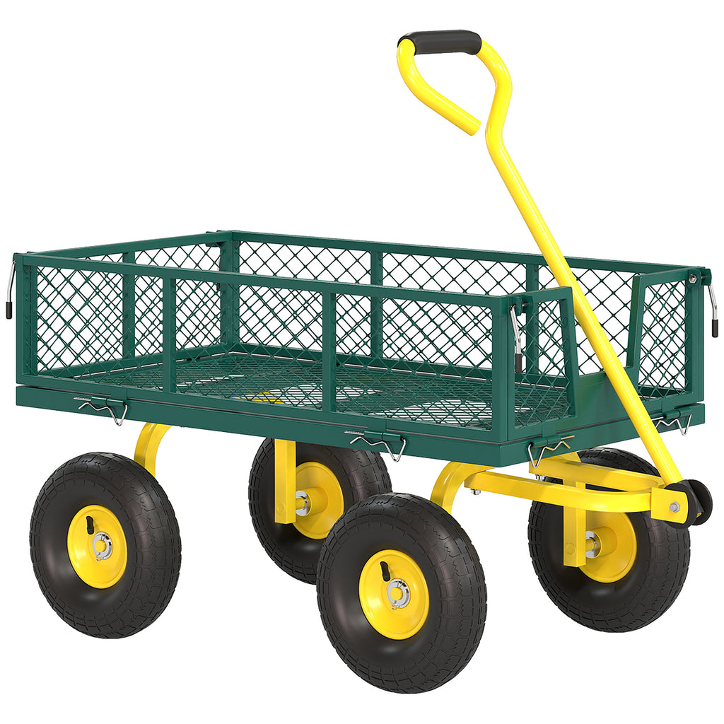 Carrello da Giardino in Acciaio 200 kg con Pareti Rimovibili e Maniglia Sterzante