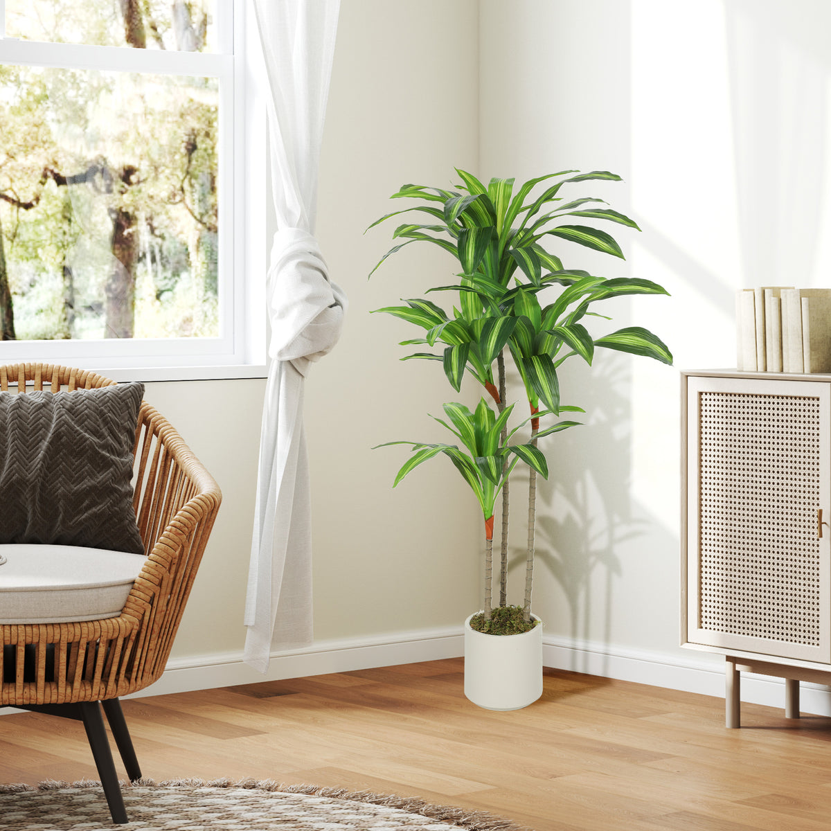 Pianta Artificiale Dracena Verde da 120 cm con Vaso